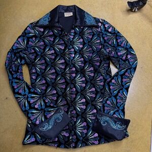 Performance Rodeo Western Horseshow Black Velvet Glitter Paisley Jacket Top Xs/S